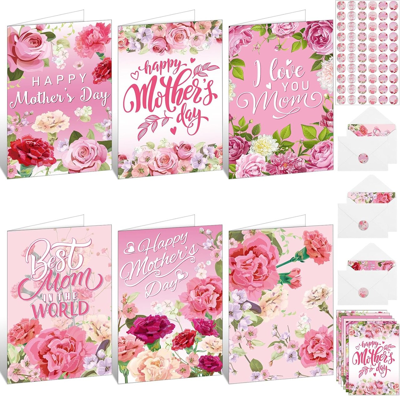 Mother’s Day Card Making Floral Greeting Card Set – 120 Pack Bulk Happy Mother’s Day Cards with Envelopes & Stickers, 6 Assorted Designs Blank 4×6 Inch for Mom, Grandma & Family